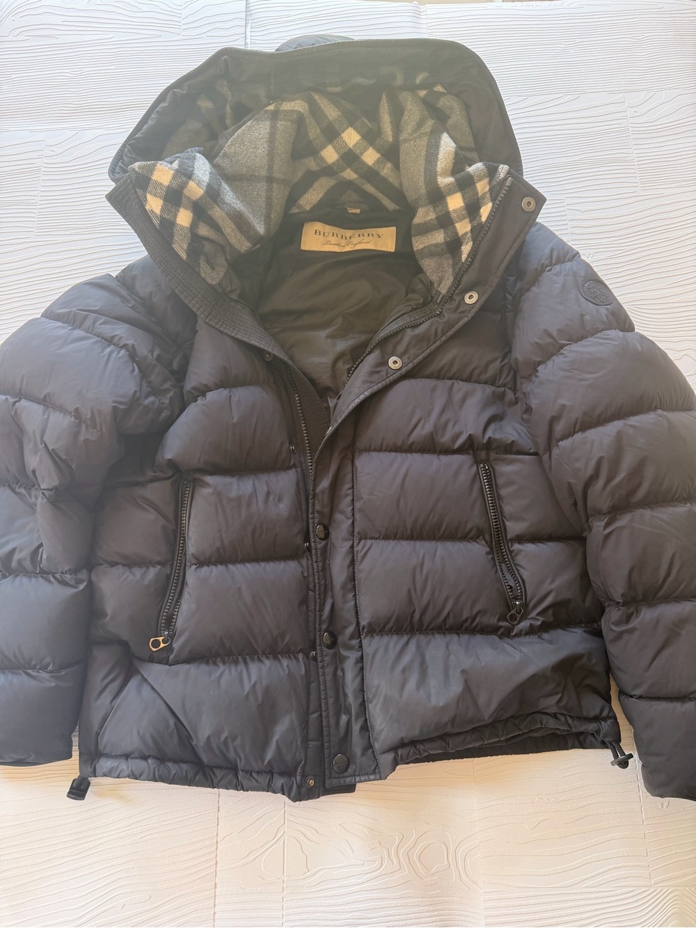 Men’s Burberry Black Quilted Down Jacket with Signature Plaid Lining
